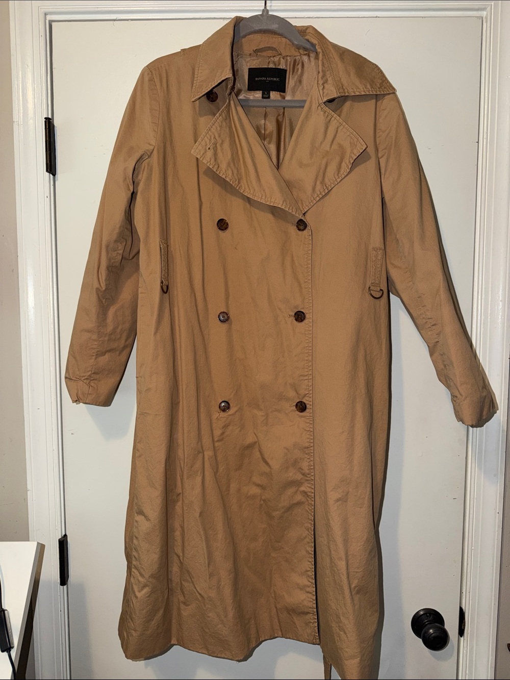 Banana Republic Women's Tan Double-Breasted Trench Coat with Button Details